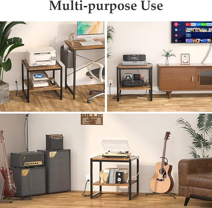 Homieasy End Table with Charging Station, 20" Mini Fridge Stand with Power Outlets, Heavy Duty Side Table for Living Room, Small Table Stand & Fridge Table, Rustic Brown, 2 Pack