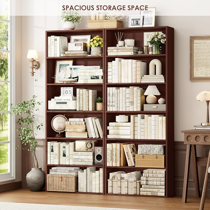FOTOSOK 6-Tier Open Bookcase and Bookshelf, Freestanding Display Storage Shelves Tall Bookcase for Bedroom, Living Room and Office