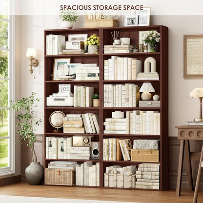 FOTOSOK 6-Tier Open Bookcase and Bookshelf, Freestanding Display Storage Shelves Tall Bookcase for Bedroom, Living Room and Office