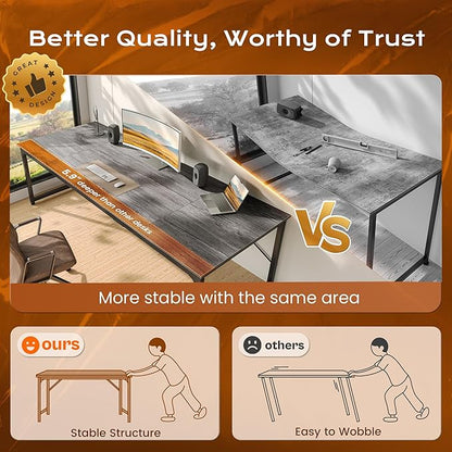 PRAISUN 63 X 29.5 Inch Computer Desk with Deeper Desktop, Gaming Office Writing Work Desk for Home Office, Study, Bedroom, Work from Home, Metal Frame, Grey