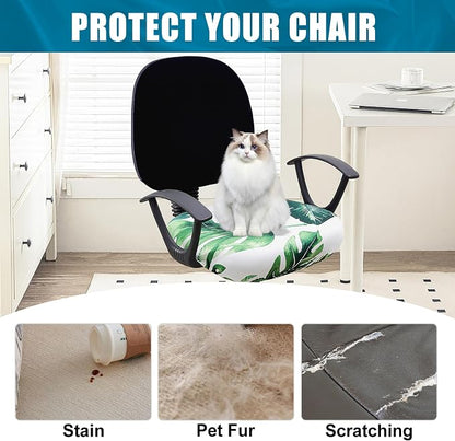 Smiry Printed Office Computer Chair Seat Covers, Stretch Fit Universal Desk Rotating Chair Cover Washable Removable Seat Cushion Protectors - Green