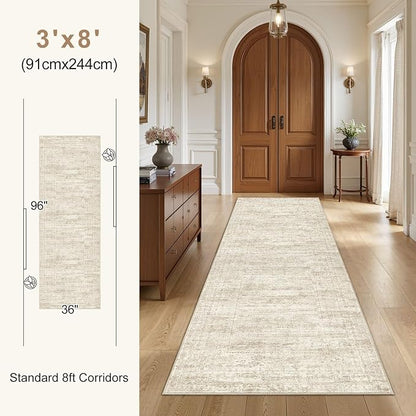 UERMEI 2x6 Washable Runner Rug for Hallway, Non Slip Low Pile Kitchen Carpet, Neutral Modern Abstract Indoor Floor Mat for Entryway Laundry, Kid & Pet Safe High Traffic Area, Beige/Brown