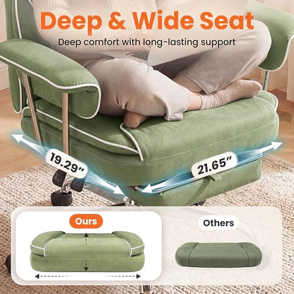 NEO CHAIR Big and Tall Office Chair Gaming Computer Chair High Back Heavy Duty Desk Chai with Lumbar Support Adjustable Recliner Footrest Wide Seat Fabric Executive Home with Wheels (Fabric Green)