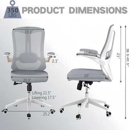 Ergonomic Office Chair - 350LB Comfy Desk Chairs with Lumbar Back Support, Mesh Computer Chairs with Wheels and Arms for Home Office, Study (Gray-Without Headrest)