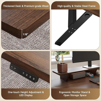 ONBRILL Home Office Furniture Sets, 55'' Standing Desk with 55'' File Cabinet, Electric Height Adjustable Standing Desk with 71'' Tall Modern Bookshelf, Home Office Furniture Set, Walnut