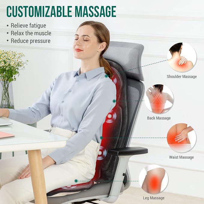 Snailax Back Massager with Heat, Memory Foam Chair Massage Pad, 5 Massage Modes & 2 Heat Settings, Seat Massager for Office Chair,Home Use, Car