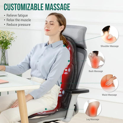 Snailax Back Massager with Heat, Memory Foam Chair Massage Pad, 5 Massage Modes & 2 Heat Settings, Seat Massager for Office Chair,Home Use, Car