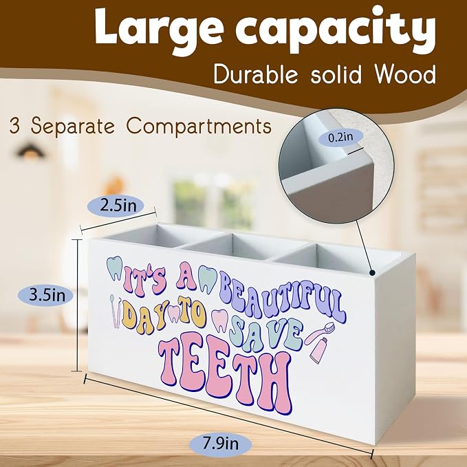 Dentist Pen Holder for Dental Office Decor, Dentist Gifts for Women It's a Beautiful Day to Save Teeth Wooden Pen Pencil Holder Organizer for Dental Office Desk Accessories