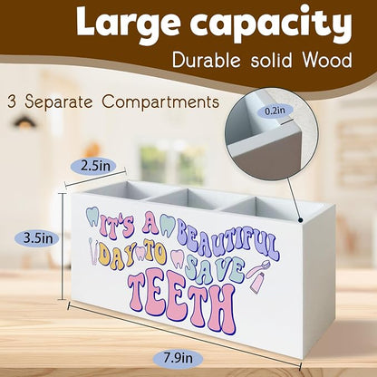 Dentist Pen Holder for Dental Office Decor, Dentist Gifts for Women It's a Beautiful Day to Save Teeth Wooden Pen Pencil Holder Organizer for Dental Office Desk Accessories