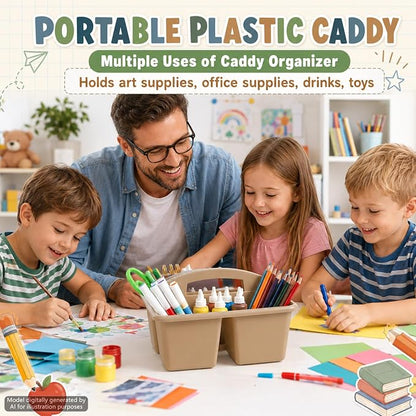 6 Pack 3 Compartment Small Caddy Plastic Classroom Organizer with Handle Portable Teacher Supply Storage Caddy Craft Art Caddies for Pencil, Crayon, Marker, Home, Office, School Supplies(Muted Nordic)