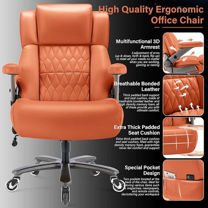 Big and Tall 700lbs Office Chair - Adjustable Lumbar Support 3D Flip Arms Heavy Duty Metal Base&Wheels, High Back Large Executive Computer Desk Chair, Thick Padded Ergonomic Design for Back Pain
