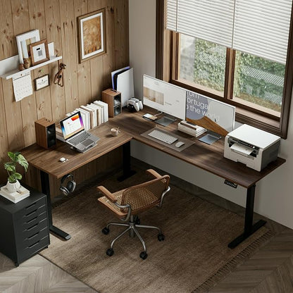 Agilestic L-Shaped Standing Desk Adjustable Height, Electric Corner Standing Desk, Sit Stand Up Desk, 75x61 inch Sit Stand Computer Table, Dark Walnut
