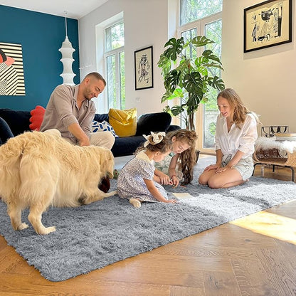 OLANLY 6x9 Machine Washable Large Area Rugs for Living Room, Bedroom, Soft Fluffy Shaggy Bedside Rug, Indoor Floor Carpet for Kids Girls and Boys, Dorms, Nursery, Home Decor, Silver Grey