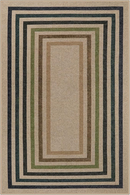Lahome Enfys Modern Geometric Easy Jute Rug, 4x6 Washable Indoor Outdoor Carpet for Patio Living Room Farmhouse Natural Area Rug, Non Slip Contemporary Throw Mat for Entryway Office Dining Room