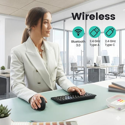 Perixx PERIMICE-819B Bluetooth Portable Vertical Mouse - Wireless 3-in-1 Multi-Device Spec - Silent-Click - Portable Compact Size - Black - Right Handed