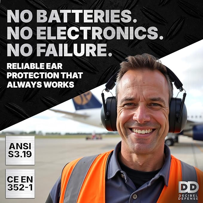 DECIBEL DEFENSE Professional Safety Ear Muffs 37dB NRR - The HIGHEST Rated & MOST COMFORTABLE Ear Protection for Shooting & Industrial Use - THE BEST HEARING PROTECTION...GUARANTEED (BLACK)