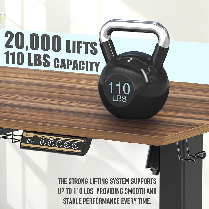 SHW 40-Inch Electric Height Adjustable Standing Desk with Drawer, Memory Preset and Cable Management Tray, Walnut