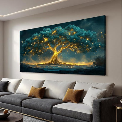 Canvas Wall Art Decor Artwork for Walls Green Wall Art Decor Large Tree of Life Wall Art for Living Room Wall Art Paintings Prints Gold Tree Wall Decor Art Art Work for Home Office Wall Decor 29"X58"