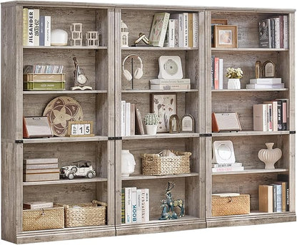 RWYHG 70" Grey Tall Bookshelf Set of 3,5-Tier Thick Wooden Book Shelf with Adjustable Shelves,Free Standing Farmhouse Bookcase with Open Display Storage,Floor Vintage Bookshelves for Living Room