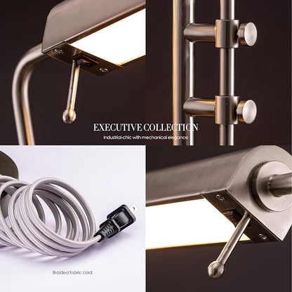 O'Bright Aurora LED Pharmacy Desk Lamp - Swing Arm, Industrial Design for Reading, Crafting, Work,10W LED, Adjustable Height 18.5-24.5 inches - Ideal for Living Room, Bedside, Office, Brushed Nickel