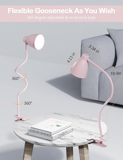 BOHON Cute Desk Lamp with Clamp Clip on Light, 5 Color 10 Brightness, Pink | Flexible Gooseneck Pink Lamp 10W 38 LED Auto Off Timer Kawaii Accessories Desk Lights for Office Home Bed Bedside Reading
