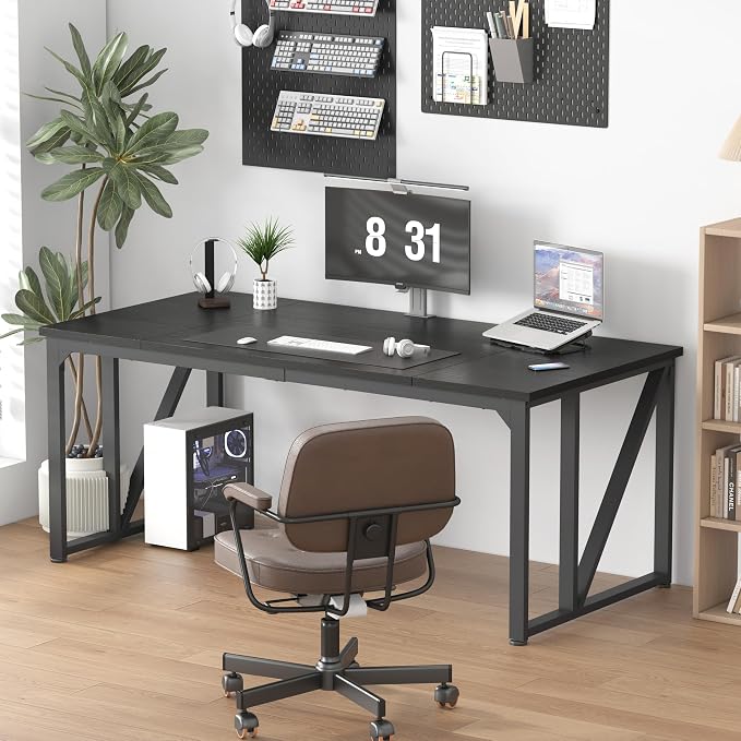 NSdirect Computer Desk 70×30.7 Inch Gaming Desk with Deeper & Thicker Desktop, Office Desk Work Desk for Home Office, Black