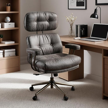 Home Office Chair,Ergonomic Computer Chair with Lumbar Support Adjustable Height,Mid-Century Modern Office Chair with Rolling Swivel Chair for Home Office Game Study(Suede Leather Chair,Brown)
