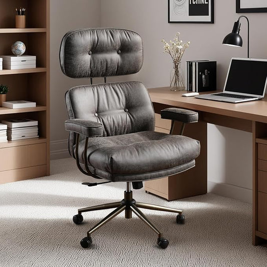 Home Office Chair,Ergonomic Computer Chair with Lumbar Support Adjustable Height,Mid-Century Modern Office Chair with Rolling Swivel Chair for Home Office Game Study(Suede Leather Chair,Brown)