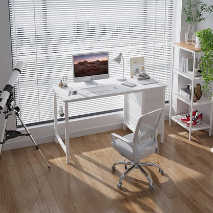 DLisiting 47 inch Desk Fabric Drawers - White Office Vanity Modern Cute PC Writing White Desk with Storage for Bedroom Home Office Computer Desks for Girls Teens Childrens