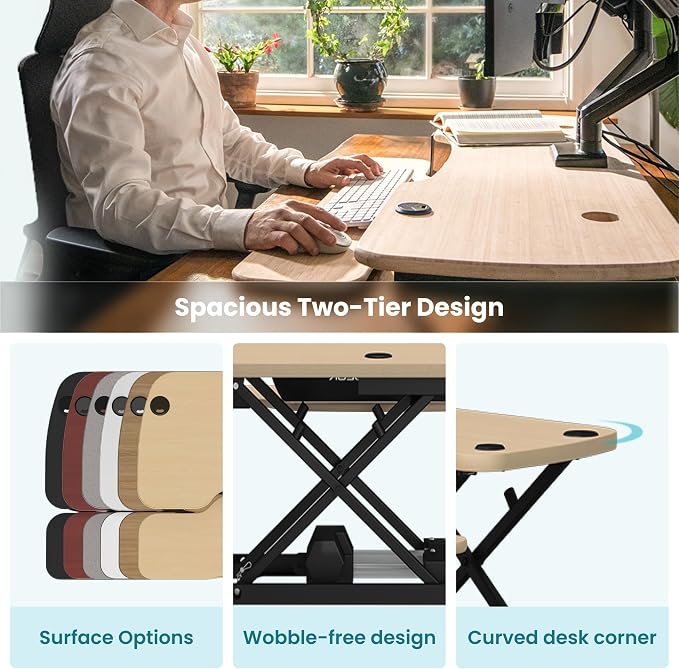 VERSADESK PowerPro 48 Inch Electric Standing Desk Converter – Push-Button Height Adjustable Sit to Stand Desk Riser for Multiple Monitors – Motorized Desktop Workstation with Wide Keyboard Tray