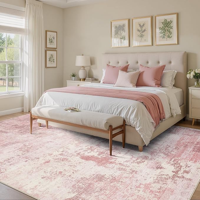 UERMEI 6x9 Area Rug Living Room Rugs - Washable Neutral Modern Abstract Soft Thin Large Rug Indoor Floor No Slip Rug Carpet for Bedroom Under Dining Table Home Office Decor - Pink