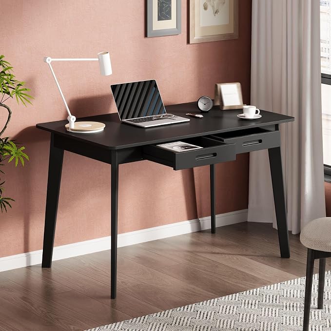 Timechee 40 Inch Compact Computer Gaming Desk, Black Study Work Office Desk with 2 Storage Drawers, Rectangular Study Reading Table, Simple Computer Writing Table for Home Office, Living Room