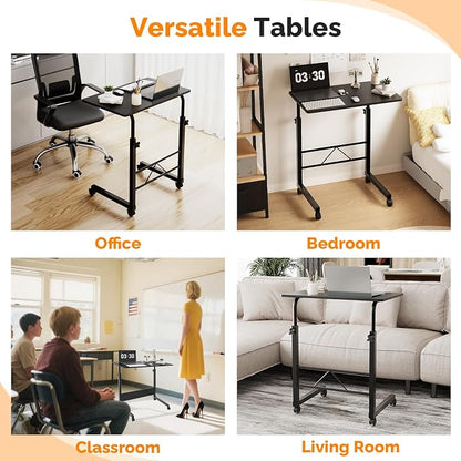 VINGLI Computer Workstation, Standing Desk Adjustable Height, Small Computer Desk w/Rolling, Sit Stand Laptop Desk TV Tray Computer Workstation for Bed Sofa Hospital Reading Eating, 23.6", Black