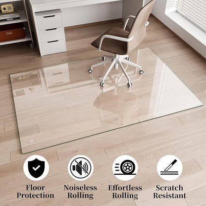 Glass Chair Mat 48" x 48" Heavy Duty Tempered Glass Office Chair Mat, Glass Floor Mat with Round Corner and Polished Edge for Smooth Glide, Office Chair Mat for Carpet, Hardwood Floor