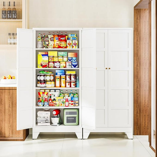 Letaya 72" H Metal Storage Cabinet with 2 Doors and 4 Shelves,Tall Kitchen Pantry Cabinets,Utility Pantry Organizers for Cupboard/Dining/Bathroom/Home Office/Garage (Black, 72" H x 18" D x 33.5" W)