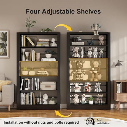 5-Tier Expandable Metal Bookshelf, 69"Heavy Duty Adjustable Shelves(Black) | Large,280LB Load Capacity Each Shelf,Industrial Sturdy Bookshelf,Easy Assembly,Wide/Tall/Deep Bookcase