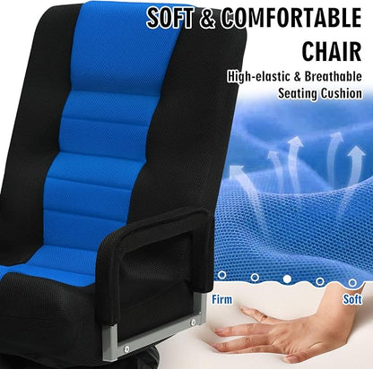Swivel Floor Gaming Chair w/Armrests, Folding Video Reclining Sofa w/6 Adjustable Position, Padded Backrest & Cushion, Lazy Lounger Couch for E-Sports, Reading, Relaxing, Watching TV, Blue