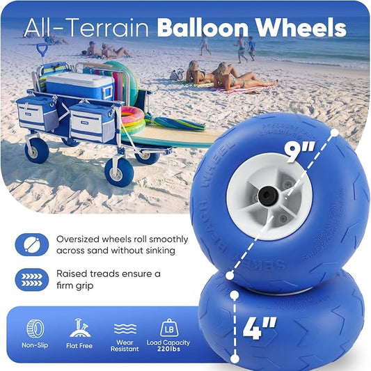 Sekey Heavy Duty Beach Wagon with 9" Big Sand-Proof Wheels, 300L Oversized Foldable Beach Cart with Cooler| Adjustable Handle & Balloon Tires for Sand, Camping,Vacation