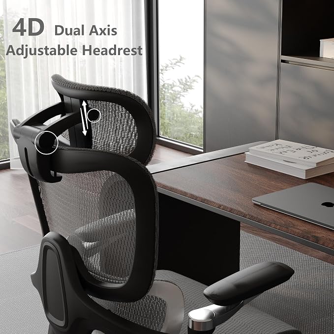 Ergonomic Office Chair, Mesh Computer Chair with 3D Lumbar Support, Home Desk Chair with 5D Armrests, 4D Headrest, 90-130°Tilt, BIFMA Certified, Model Zen (Grey)
