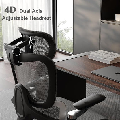 Ergonomic Office Chair, Mesh Computer Chair with 3D Lumbar Support, Home Desk Chair with 5D Armrests, 4D Headrest, 90-130°Tilt, BIFMA Certified, Model Zen (Grey)