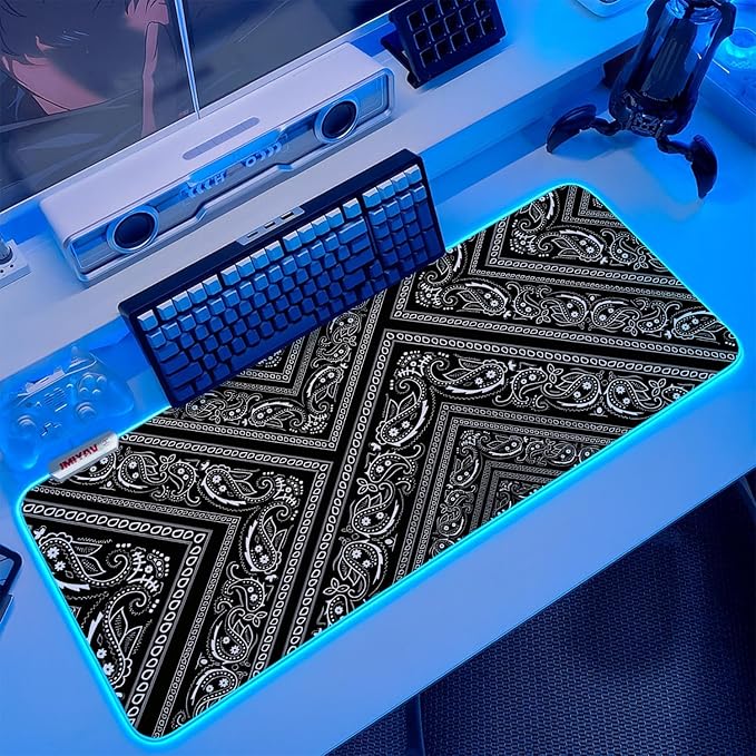 JMIYAV Black and White Mouse Pad RGB Gaming Mousepad 31.5x12 Inch PC XL Large Extended Glowing Led Light Up Desk Pad Non-Slip Rubber Base Computer Cute Mouse Mat Desk Accessories Gaming Setup 79-2340