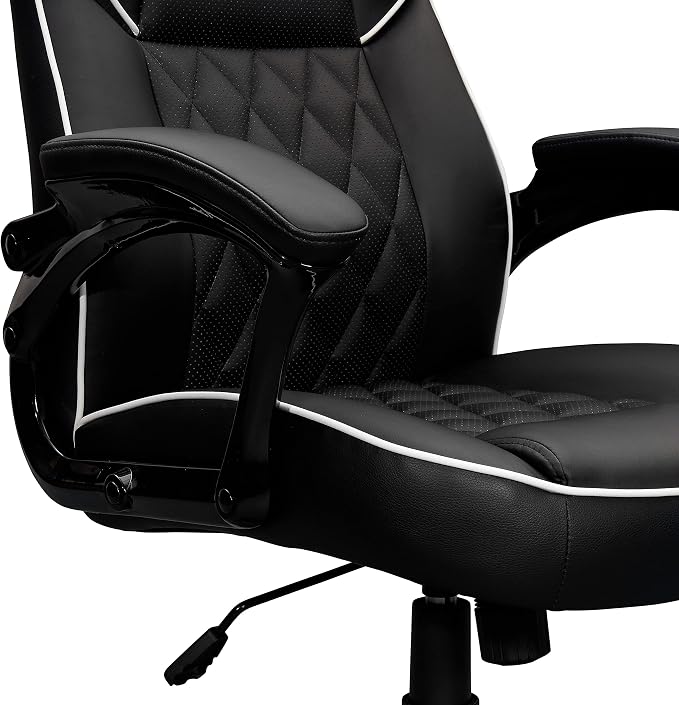 Techni Mobili PU Leather Executive Chair with Padded Armrests, Height Adjustable Racing Style Office Chair with Tilt Control, Black