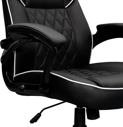 Techni Mobili PU Leather Executive Chair with Padded Armrests, Height Adjustable Racing Style Office Chair with Tilt Control, Black