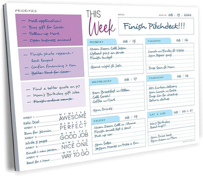 Weekly Planner Pad - Undated Planner - To Do List Notepad - Habit Tracker - 11 x 8.5" - 52 Tear-Off Sheets - Daily Planner Undated for Home Work Office Business - Goal Planner - Cute Planner (Purple)