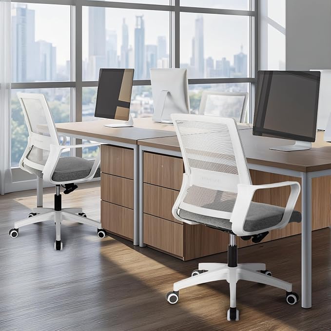 NEO CHAIR Office Desk Chair Gaming Computer Chair Ergonomic Mesh Mid Back with Rolling Wheels Lumbar Support Comfy Swivel Adjustable for Home Grey