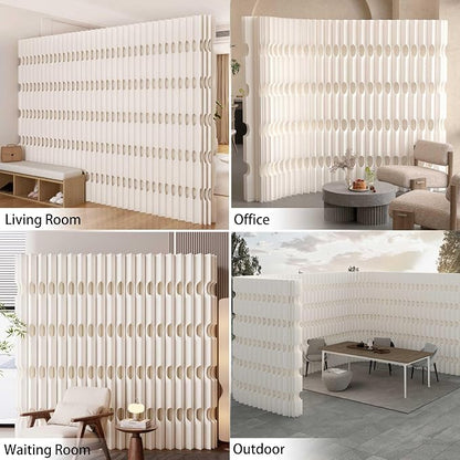 Foldable Accordion Room Divider, Wave-Shaped Freestanding Privacy Screen, Portable Paper Partition Wall, No Drilling Temporary Room Separator for Modern Home Office, Studio, Apartment, White