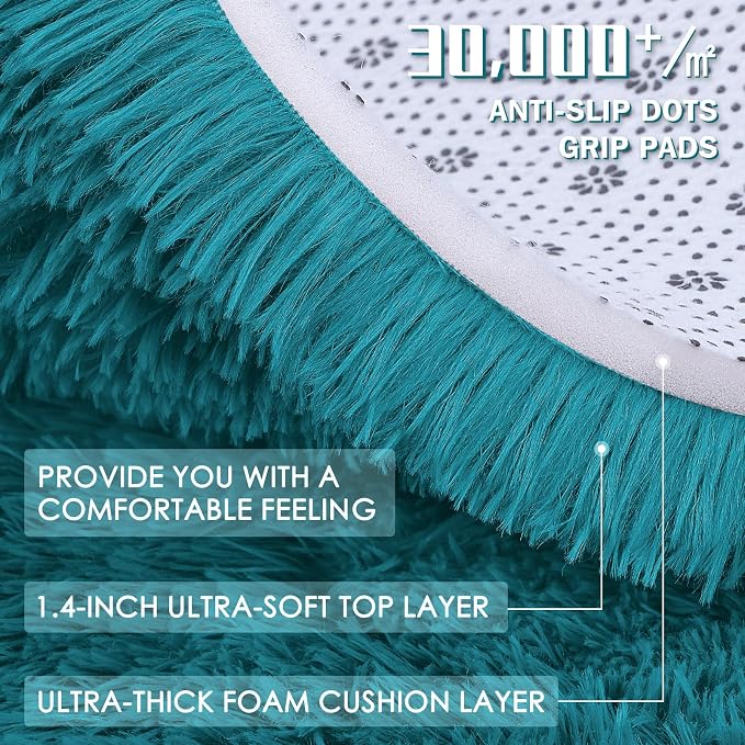 OLANLY 6x9 Machine Washable Large Area Rugs for Living Room, Bedroom, Soft Fluffy Shaggy Bedside Rug, Indoor Floor Carpet for Kids Girls and Boys, Dorms, Nursery, Home Decor Aesthetic, Teal