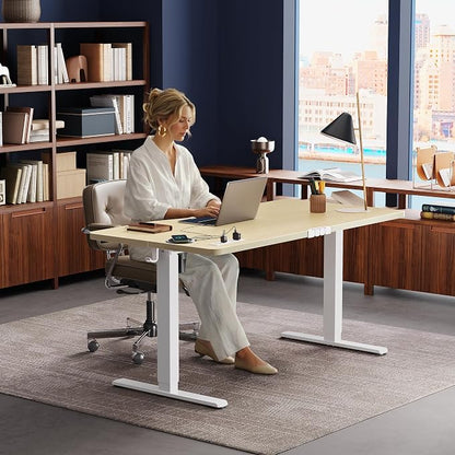 Huuger Electric Standing Desk with Power Outlets and USB-C Port, 55 X 24 Inch Height Adjustable Desk, Sit Stand Desk for Home Office, Computer & Gaming Desk with 4 Presets, Stable Steel Frame, Marple
