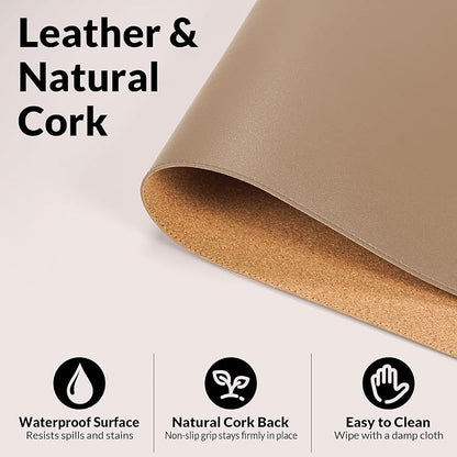 AFIING Cork Desk Mat, Dark Apricot, 35.4" x 17", Desk Pad Protector | Dual-Sided Cork & PU Leather, Waterproof, Non-Slip for Mouse, Writing, Office, Home