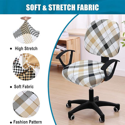 Smiry Stretch Printed Office Computer Chair Covers, Universal Washable Removable Desk Rotating Chair Slipcovers Protector, Seat + Backrest Cover - Khaki and Black